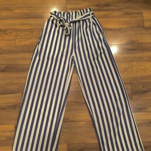 NAVY BLUE STRIPED WIDE LEG LOUNGE PANTS